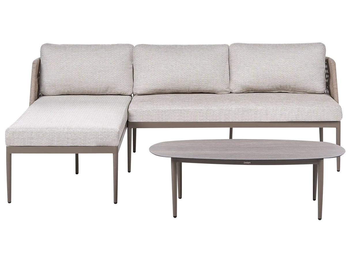 3 Seater Lounge Set Beige Right Hand Fabric Aluminium Frame Corner Sofa and Coffee Table Stylish Garden Furniture Patio Beliani