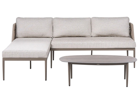 3 Seater Lounge Set Beige Right Hand Fabric Aluminium Frame Corner Sofa and Coffee Table Stylish Garden Furniture Patio Beliani
