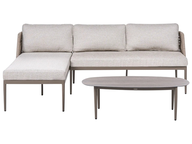 3 Seater Lounge Set Beige Right Hand Fabric Aluminium Frame Corner Sofa and Coffee Table Stylish Garden Furniture Patio Beliani