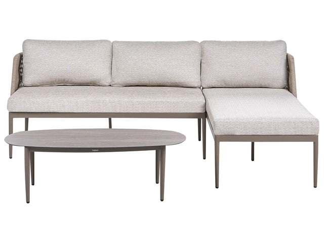 3 Seater Lounge Set Beige Left Hand Fabric Aluminium Frame Corner Sofa and Coffee Table Stylish Garden Furniture Patio Beliani