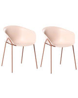 Set of 2 Garden Chairs Beige Plastic Seat Black Metal Legs All-Weather Modern Beliani