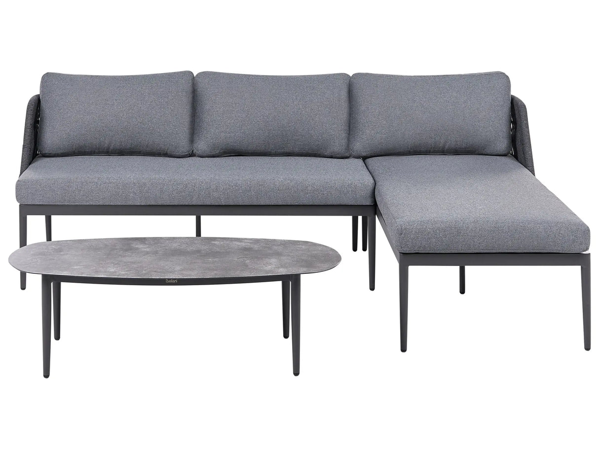 3 Seater Lounge Set Grey Left Hand Fabric Aluminium Frame Corner Sofa and Coffee Table Stylish Garden Furniture Patio Beliani
