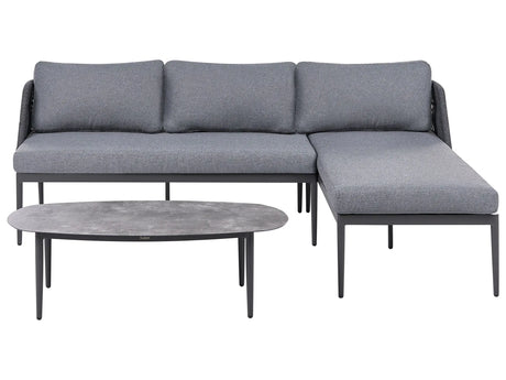 3 Seater Lounge Set Grey Left Hand Fabric Aluminium Frame Corner Sofa and Coffee Table Stylish Garden Furniture Patio Beliani