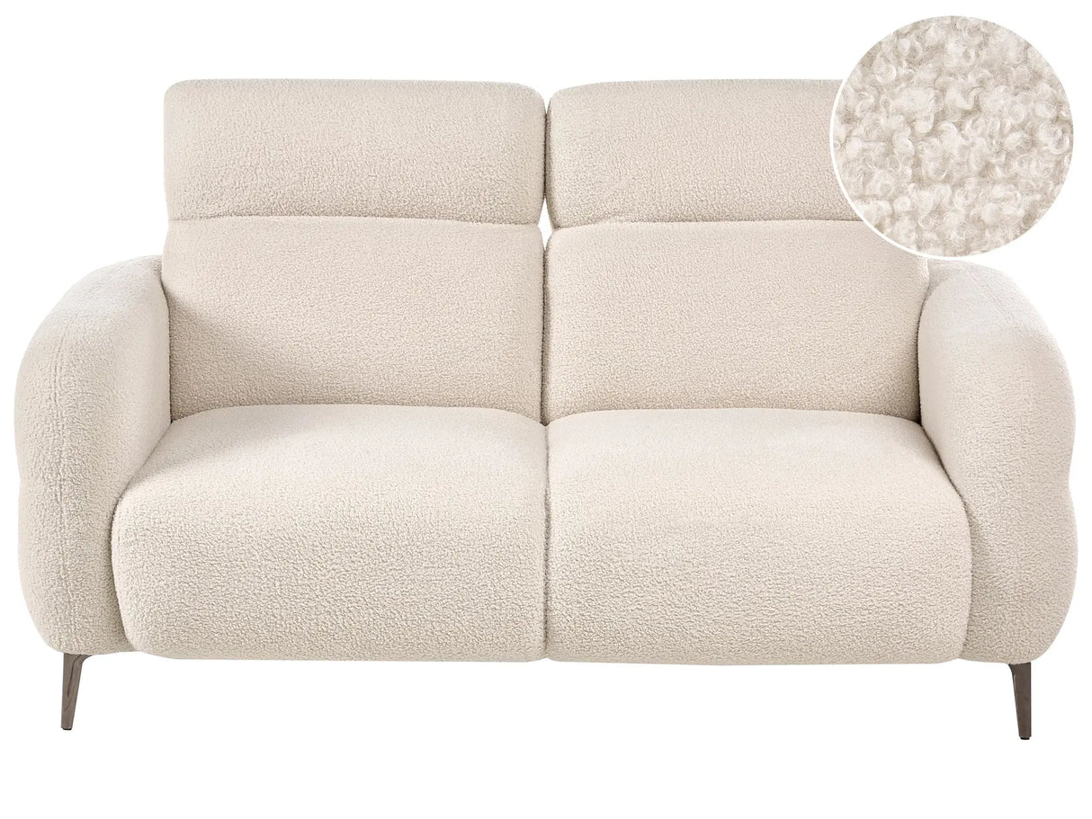 2 Seater Sofa Off-White Boucle with Adjustable Headrests Minimalistic Style Beliani