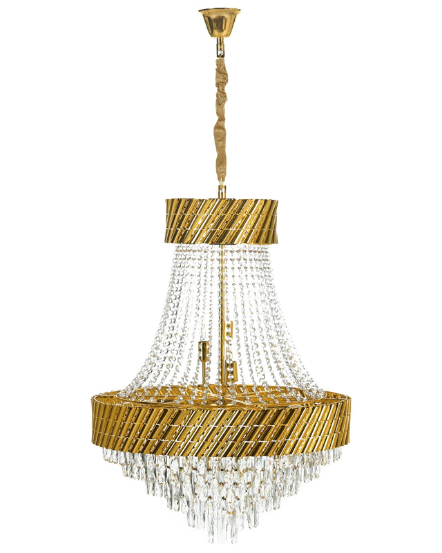 Chandelier Gold Metal Base with Crystal  70 cm Pendant Lamp Glamour Style Dining Room Living Room Beliani
