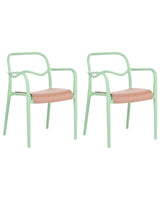 Set of 2 Garden Dining Chairs Green Plastic Stackable Retro Style All-Weather Beliani