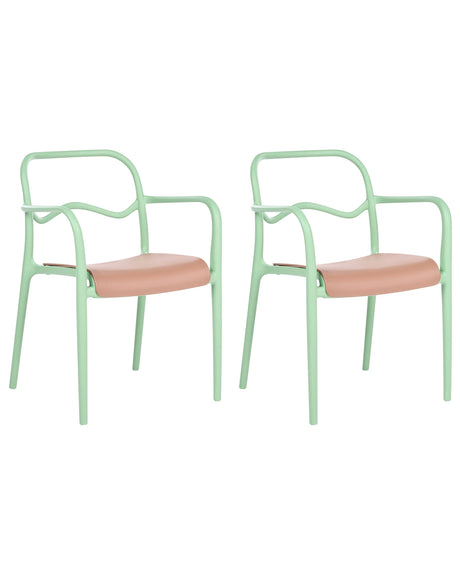 Set of 2 Garden Dining Chairs Green Plastic Stackable Retro Style All-Weather Beliani