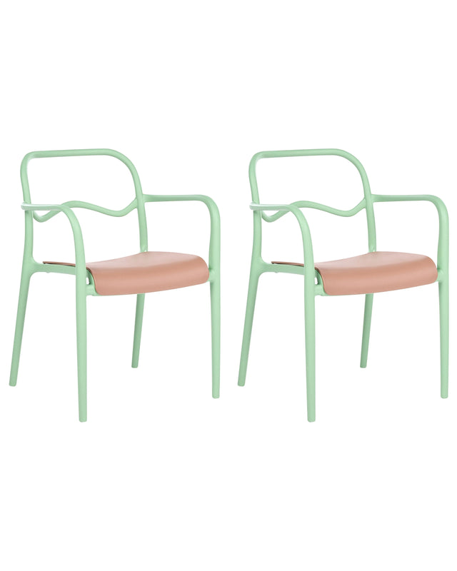 Set of 2 Garden Dining Chairs Green Plastic Stackable Retro Style All-Weather Beliani