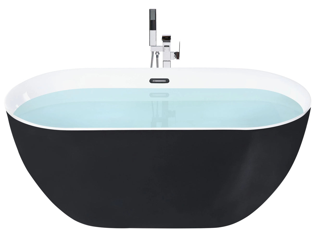 Freestanding Bath Black Acrylic Single 1500 x 750 mm Oval Shape Modern Design Beliani