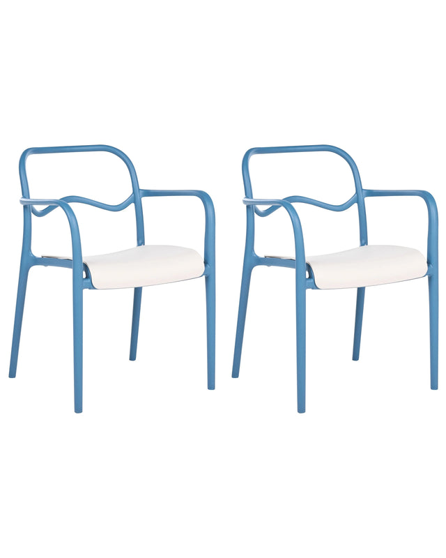 Set of 2 Garden Dining Chairs Blue Plastic Stackable Retro Style All-Weather Beliani
