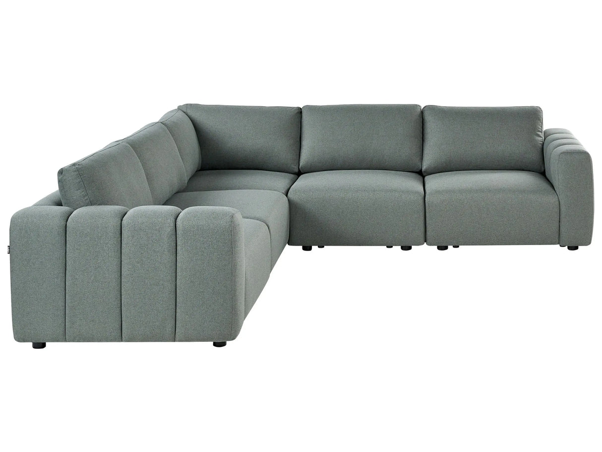 Modular Right Hand Sofa Green Fabric Sectional Corner Couch Modern Living Room Beliani