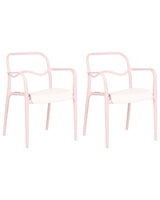 Set of 2 Garden Dining Chairs Pastel Pink Plastic Stackable Retro Style All-Weather Beliani