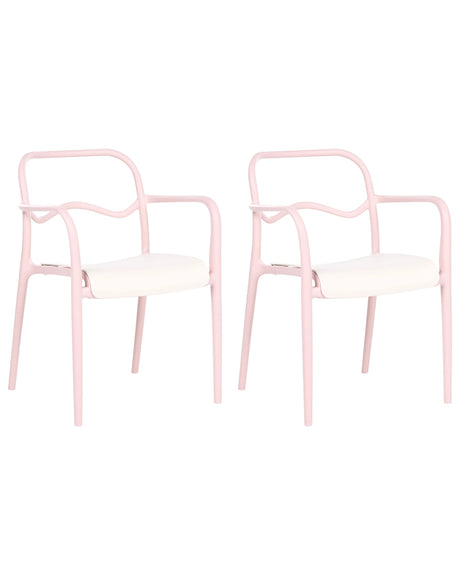 Set of 2 Garden Dining Chairs Pastel Pink Plastic Stackable Retro Style All-Weather Beliani