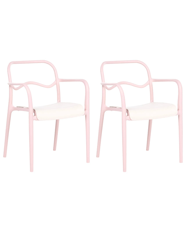 Set of 2 Garden Dining Chairs Pastel Pink Plastic Stackable Retro Style All-Weather Beliani