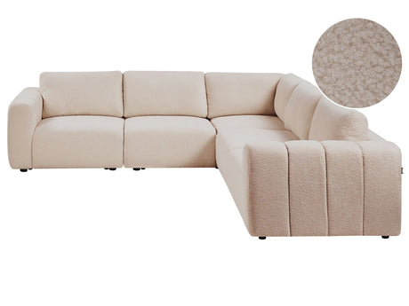 Modular Left Hand Sofa Beige Boucle Sectional Corner Couch Modern Living Room Beliani