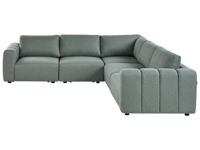 Modular Left Hand Sofa Green Fabric Sectional Corner Couch Modern Living Room Beliani