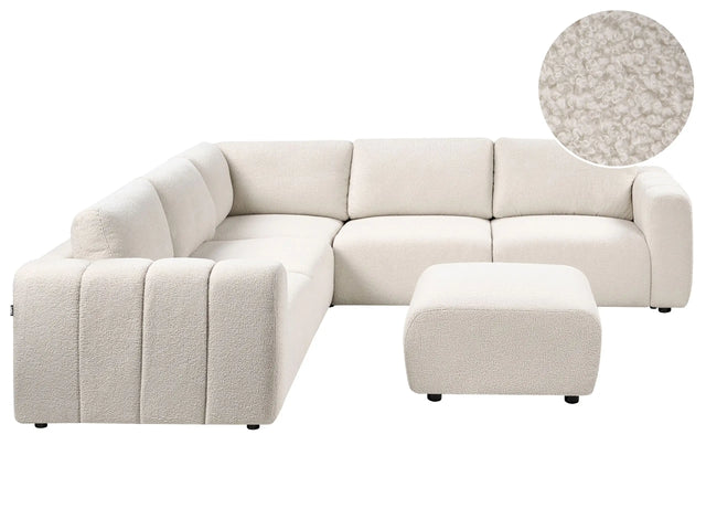 Modular Right Hand Sofa with Ottoman Off-White Boucle Sectional Corner Couch Modern Living Room Beliani