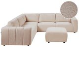 Modular Right Hand Sofa with Ottoman Beige Boucle Sectional Corner Couch Modern Living Room Beliani