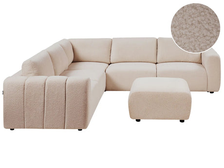 Modular Right Hand Sofa with Ottoman Beige Boucle Sectional Corner Couch Modern Living Room Beliani