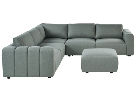 Modular Right Hand Sofa with Ottoman Green Fabric Sectional Corner Couch Modern Living Room Beliani