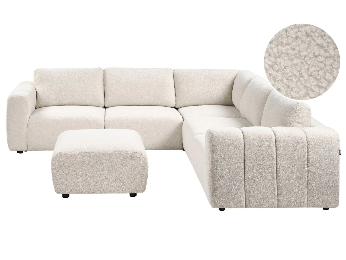 Modular Left Hand Sofa with Ottoman Off-White Boucle Sectional Corner Couch Modern Living Room Beliani