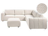Modular Left Hand Sofa with Ottoman Off-White Boucle Sectional Corner Couch Modern Living Room Beliani