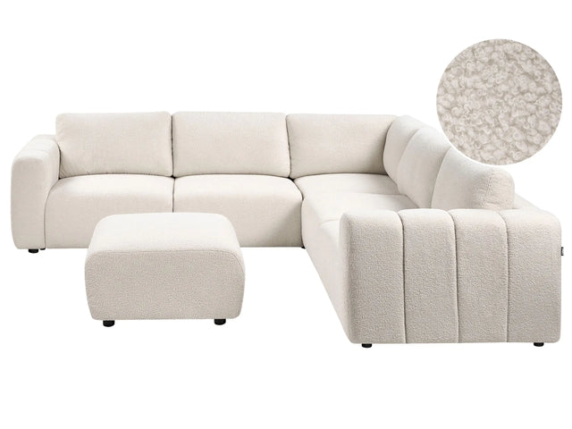 Modular Left Hand Sofa with Ottoman Off-White Boucle Sectional Corner Couch Modern Living Room Beliani