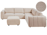 Modular Left Hand Sofa with Ottoman Beige Boucle Sectional Corner Couch Modern Living Room Beliani