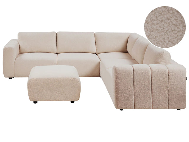 Modular Left Hand Sofa with Ottoman Beige Boucle Sectional Corner Couch Modern Living Room Beliani