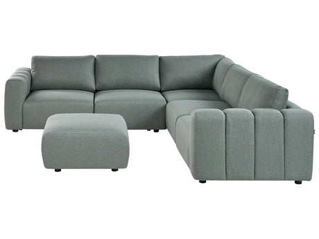 Modular Left Hand Sofa with Ottoman Green Fabric Sectional Corner Couch Modern Living Room Beliani