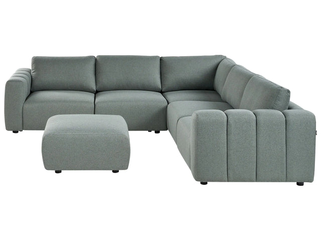 Modular Left Hand Sofa with Ottoman Green Fabric Sectional Corner Couch Modern Living Room Beliani