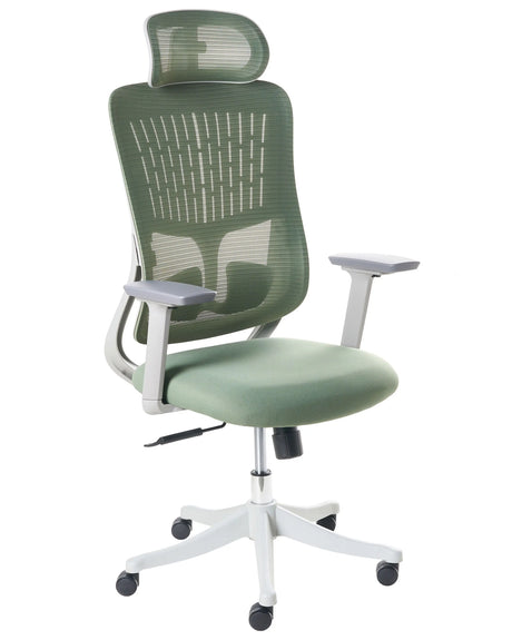 Office Chair Green Mesh Upholstery Adjustable Armrests and Headrest Seat Height Adjustment Swivel Base Tilting Backrest Beliani