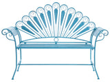 Outdoor Garden Bench Blue Metal Iron 2 Seater Armrests Peacock Motif Distressed Effect Beliani