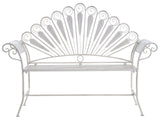 Outdoor Garden Bench Off-White Metal Iron 2 Seater Armrests Peacock Motif Distressed Effect Beliani