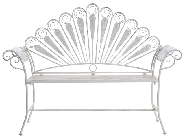 Outdoor Garden Bench Off-White Metal Iron 2 Seater Armrests Peacock Motif Distressed Effect Beliani