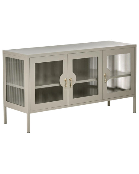 3 Door Sideboard Light Beige Steel Metal Office Cabinet Shelves Leg Caps Industrial Design Living Room Home Office Furniture Beliani