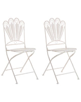 Set of 2 Garden Chairs Off-White Metal Iron Frame Folding Vintage Style Outdoor Peacock Motif Distressed Effect Beliani
