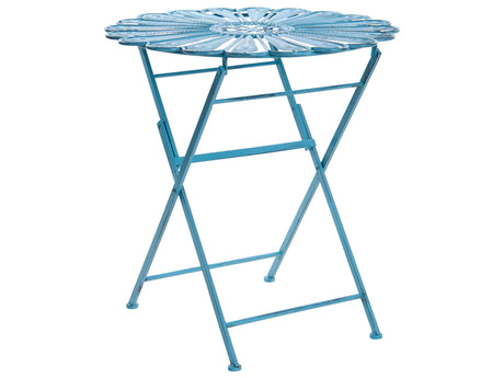 Outdoor Bistro Table Blue Metal Powder Coated Distressed Effect Beliani