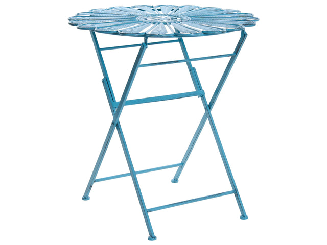 Outdoor Bistro Table Blue Metal Powder Coated Distressed Effect Beliani