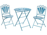 Garden Bistro Set Blue Metal Powder Coated Table and Chairs Peacock Motif Distressed Effect Beliani