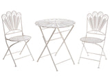 Garden Bistro Set Off-White Metal Powder Coated Table and Chairs Peacock Motif Distressed Effect Beliani