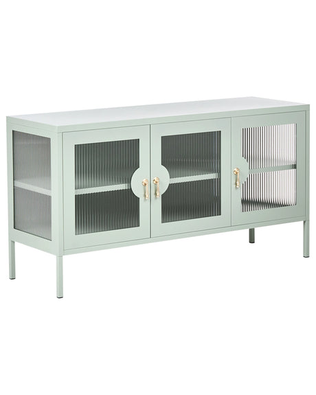 3 Door Sideboard Mint Green Steel Metal Office Cabinet Shelves Leg Caps Industrial Design Living Room Home Office Furniture Beliani