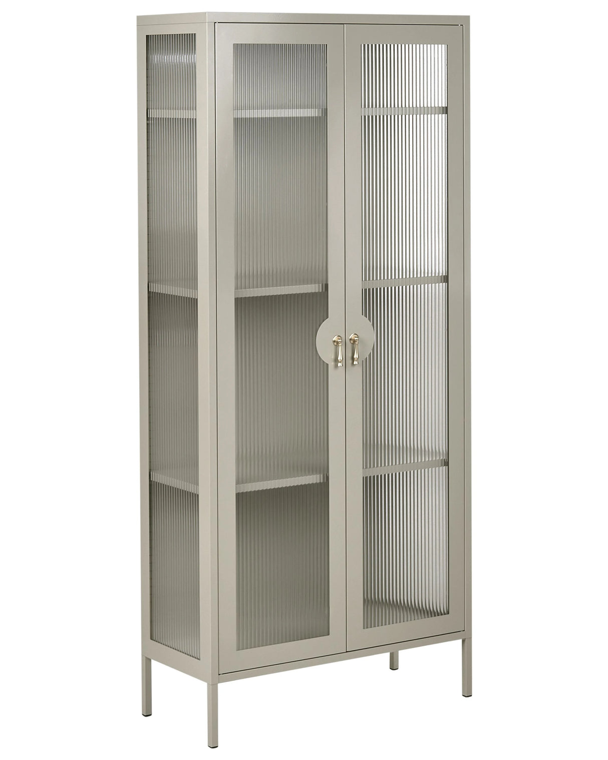 Display Cabinet Light Beige Steel Metal Office Storage Unit Shelves Leg Caps Industrial Design Living Room Home Office Furniture Beliani