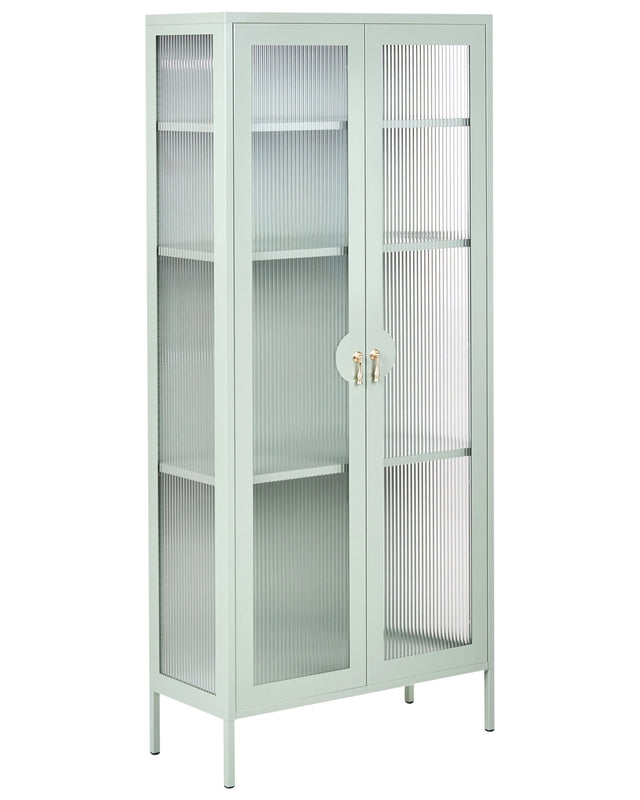 Display Cabinet Mint Green Steel Metal Office Storage Unit Shelves Leg Caps Industrial Design Living Room Home Office Furniture Beliani