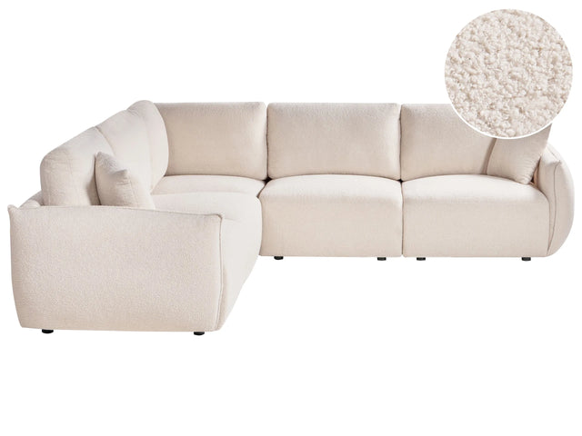 Right Hand Corner Sofa Off-White Boucle 5 Seater Modular Sectional Couch with Cushions Modern Living Room Beliani