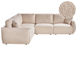 Right Hand Corner Sofa Beige Boucle 5 Seater Modular Sectional Couch with Cushions Modern Living Room Beliani