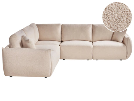 Right Hand Corner Sofa Beige Boucle 5 Seater Modular Sectional Couch with Cushions Modern Living Room Beliani