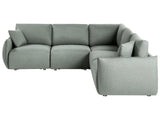 Left Hand Corner Sofa Green Fabric 5 Seater Modular Sectional Couch with Cushions Modern Living Room Beliani