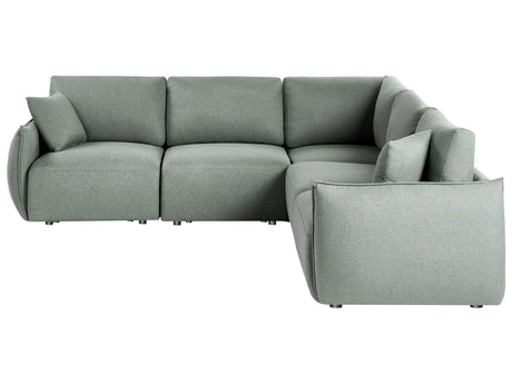Left Hand Corner Sofa Green Fabric 5 Seater Modular Sectional Couch with Cushions Modern Living Room Beliani