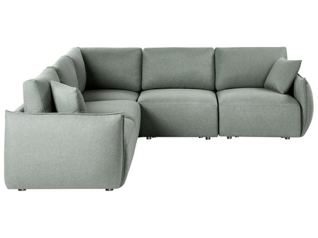 Right Hand Corner Sofa Green Fabric 5 Seater Modular Sectional Couch with Cushions Modern Living Room Beliani